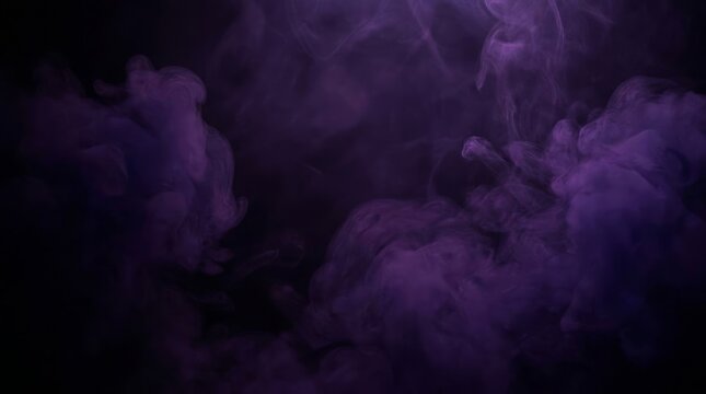 Abstract purple smoke swirling against a dark background with cloud formation against solid black background