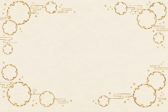 Japanese traditional Yukiwa snow ring crest frame border with copy space in cream washi, washi paper texture