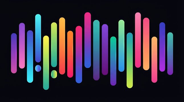 Abstract Vibrant Rainbow Gradient Audio Waveform Equalizer Visualization on Black Background for Music Production