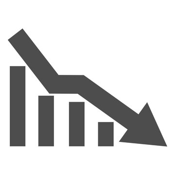 Financial Decrease Bar Chart Icon Silhouette with Downward Arrow representing Business Loss Market Decline and Recession Vector Illustration
