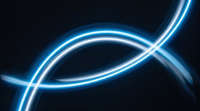 Abstract intersecting blue light arcs on a dark background with intersecting lines abstract design glowing trails crossing paths