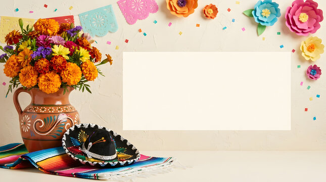Mexican dia de los muertos celebration background with marigold