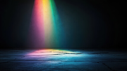 Obraz premium Vibrant rainbow beam illuminates dark, cracked surface, creating striking contrast and evoking sense of wonder