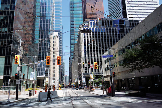 12th of July 2026 Toronto, Canada, excursion on busy street scene with Union Station and CN Tower in downtown Toronto