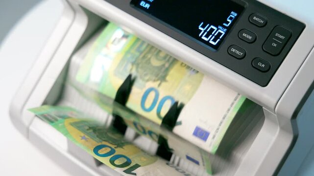Modern Money Counter Machine Processing 100 Euro Bills for Detection