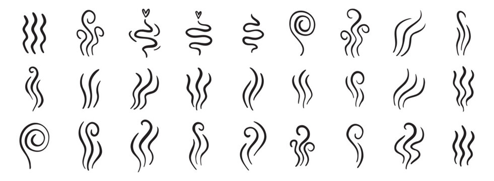 hot steam icon design line element, doodle smell sign, wave symbol. hot drink lines