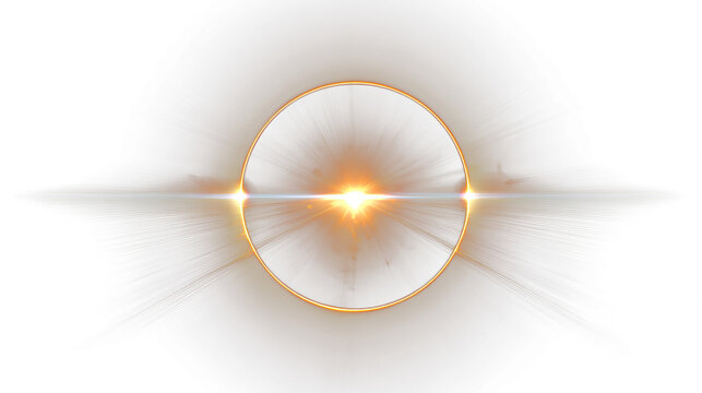Glowing golden ring with intense light streaks and radiant starburst flares captured in a digital abstract style on transparent background