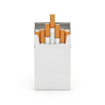 Open pack of cigarettes in cardboard box