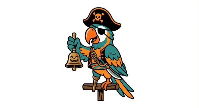Pirate Parrot with Pumpkin Bell Halloween Vector Clipart