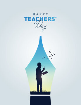 Happy Teacher's day concept vector illustration background. Creative teacher's day vector education concept.	