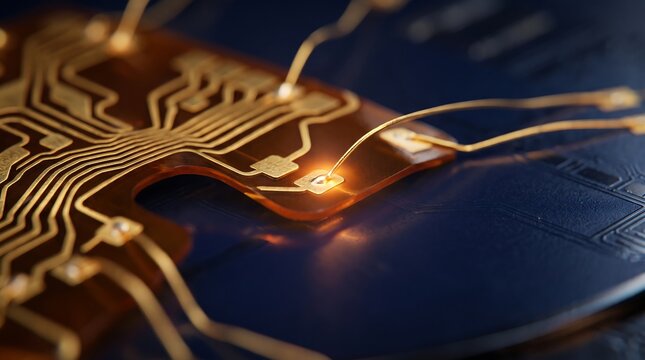 Microchip circuitry close up with glowing electrical signal transmission circuit board electrical signals microchip semiconductor technology electronics computing hardware processor circuits