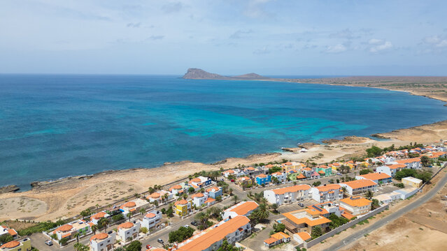 Vista aerea Murdeira e Monte Le&atilde;o, Isola di Sal, Capo Verde