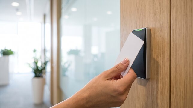 Woman Holding Electronic Keycard Access Security