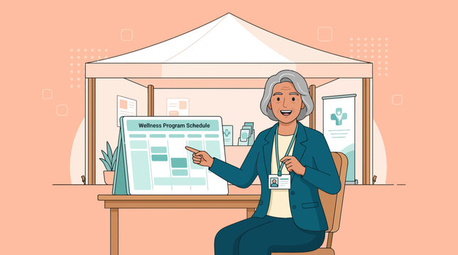 Senior Woman Presenting Wellness Program Schedule