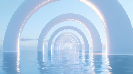 Fototapeta premium Futuristic Architectural Pathway Through Water