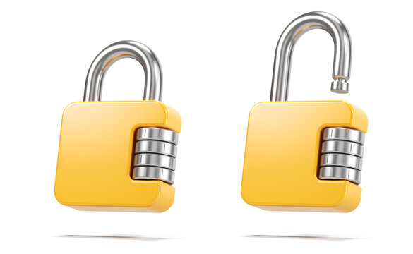 Locked and opened code padlocks isolated on transparent background. Safety and security concept. Padlock icon