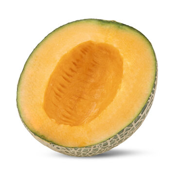 slice of japanese melons, orange melon or cantaloupe melon isolated on transparent png