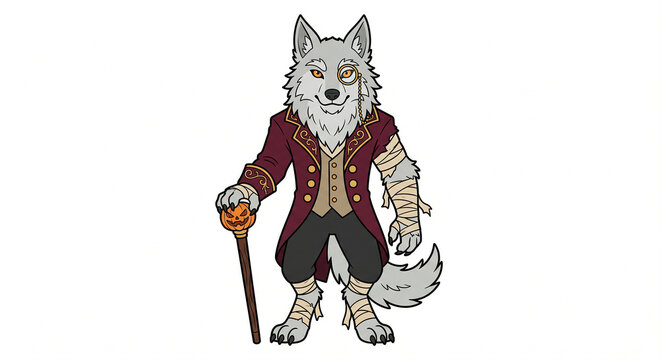 Victorian Werewolf Mummy Gentleman Halloween Vector Clipart