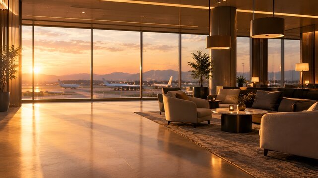 Airport Lounge with Natural Daylight and Copy Space