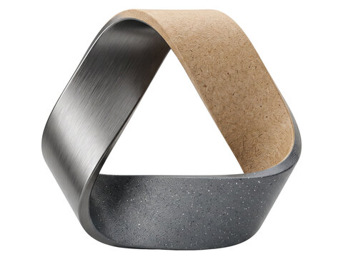 3D abstract Mobius strip triangle loop on white background.