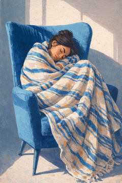 A refined portrait of a young woman, her eyes closed, resting and devoting time to herself. 