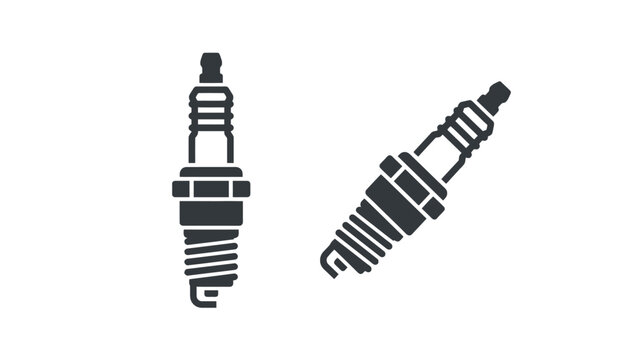 Spark plug icons set displayed in dark gray flat style against a clean light neutral background