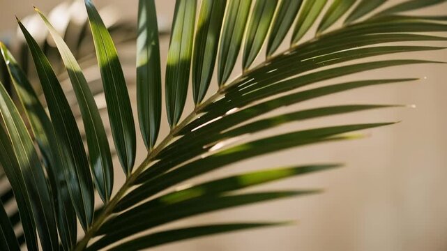 Calming video of palm leaves gently swaying with intricate natural details in peaceful tropical setting