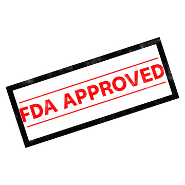 FDA approved red rubber stamp, official certification mark for medical products, regulatory compliance seal on white background