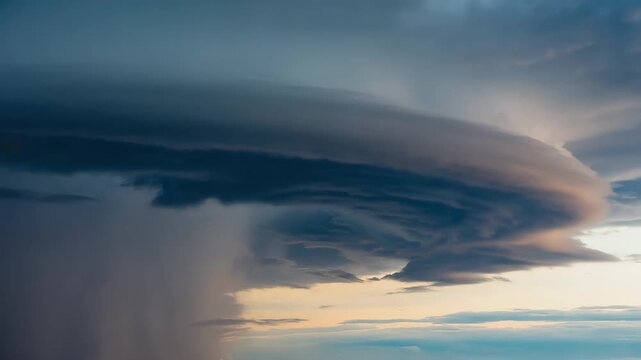 Dramatic supercell thunderstorm with lightning over horizon