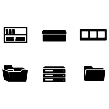 Digital Media Library and Asset Management Black Silhouette Icons