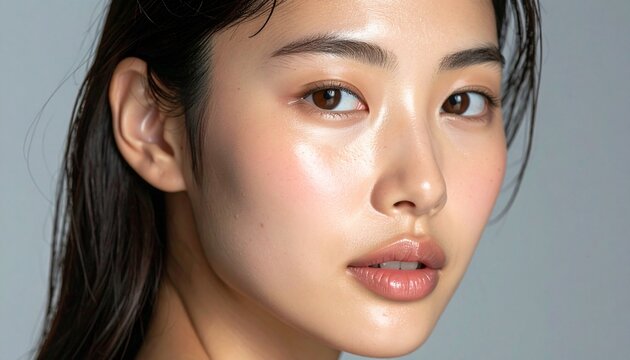 透明感あふれる美容と明るく健康的な肌 / Japanese Young Woman Porcelain Skin &mdash; Luminous Whitening Glow, Flawless Translucent Complexion, Natural Makeup, Skin Brightening Beauty Commercial, Ultra-Realistic Cinematic, Half