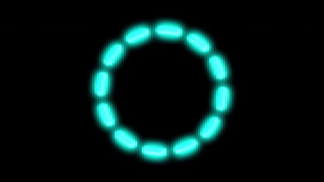 Pulsing cyan blue dashed glowing CRT screen style circle perfect loop for use with logos, etc. with black background