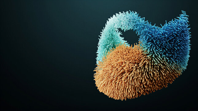 Crystalline chitin geometric beard worm tube with organic bacteria floating gracefully inside dark space