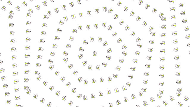 Geometric background with small pistachios arranged in hexagonal grid pattern