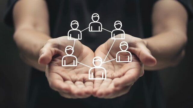 Hands holding icons representing unity collaboration and the power of community support and teamwork