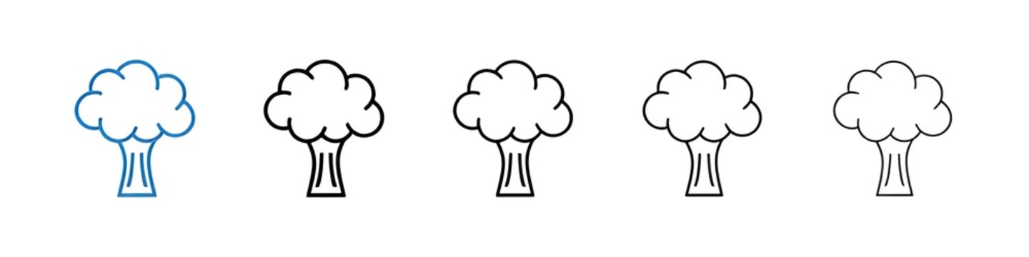 Tree icons collection vectors for web ui. Thin line customizable illustration. Contour symbol. Vector isolated outline drawing. Editable stroke