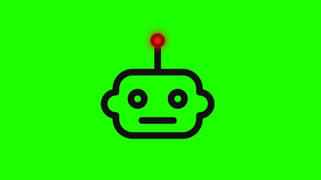 Minimalist Robot Head Icon Animation on Green Screen