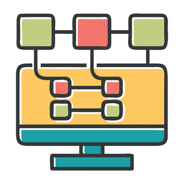 Computer screen with flowchart elements, data visualization and digital process representation.