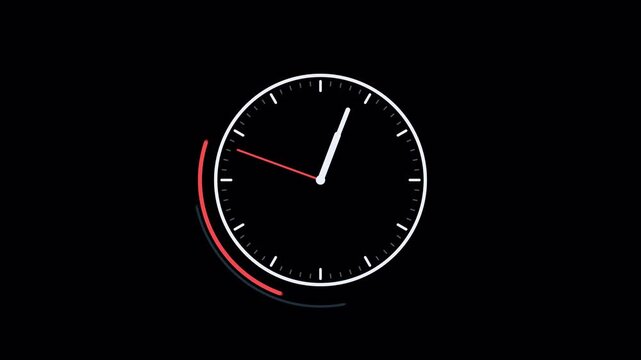 Analog clock spins with a sweeping coral progress arc