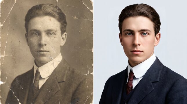 Vintage Photo Restoration and AI Upscaling Comparison
