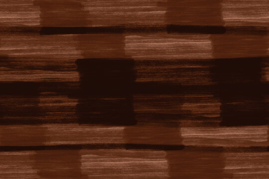 A seamless plaid (tartan) pattern in dark brown and chocolate shades, created using hand-drawn marker strokes. A classic geometric abstract background for textiles, fabrics, wallpaper, and packaging.
