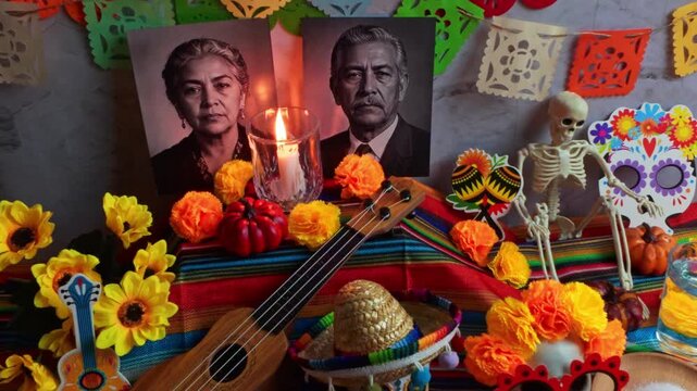 Traditional mexican altar for dia de los muertos celebration
