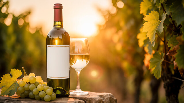 Vino bianco calice uva vigneto controluce