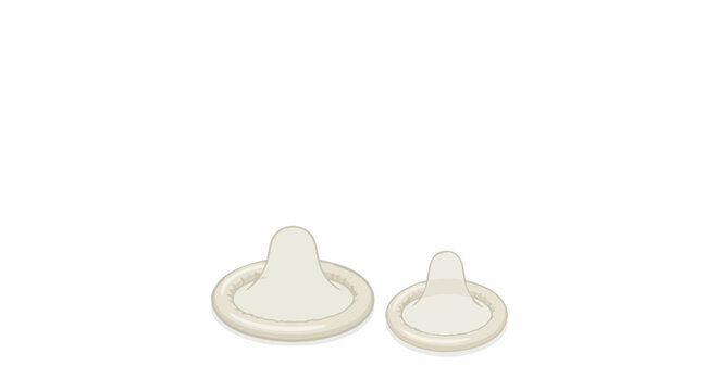 Two latex condoms on white background, safe sex and birth control medical concept