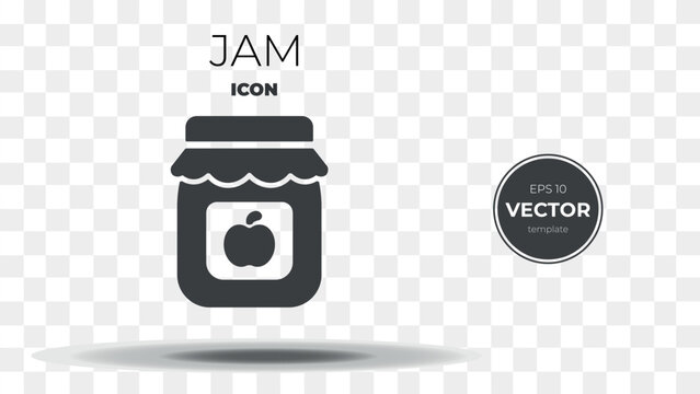 Homemade jam jar icon modern style on removable background. Jam text.