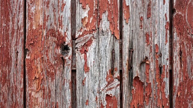 Weathered Rustic Wood Planks with Peeling Red Paint