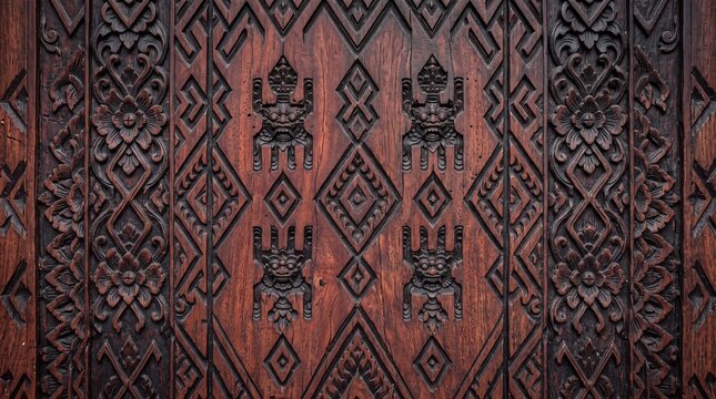 Traditional Asian Carved Wood Texture and Pattern