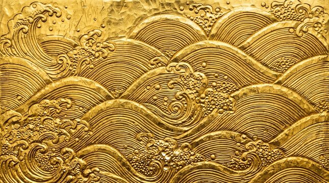 Golden Japanese Wave Pattern Relief Texture Background