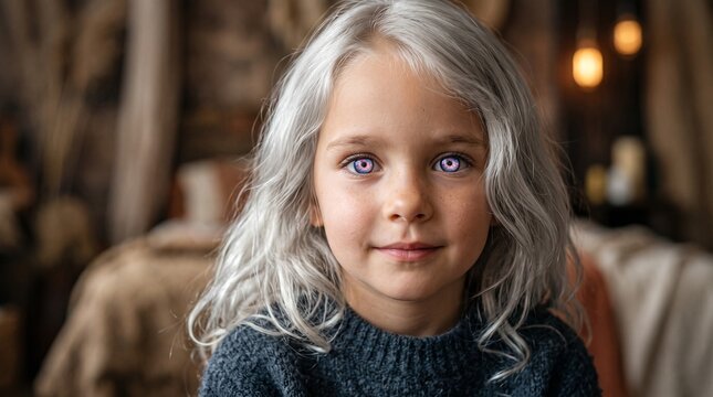 small girl with silver locks eyes filled swirling cosmic nebula hues
