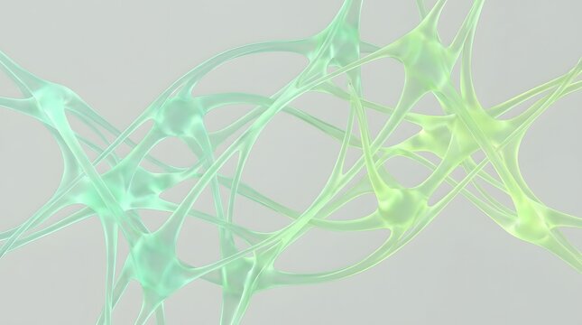 Abstract green and yellow intertwined translucent neural network for science and technology concepts.